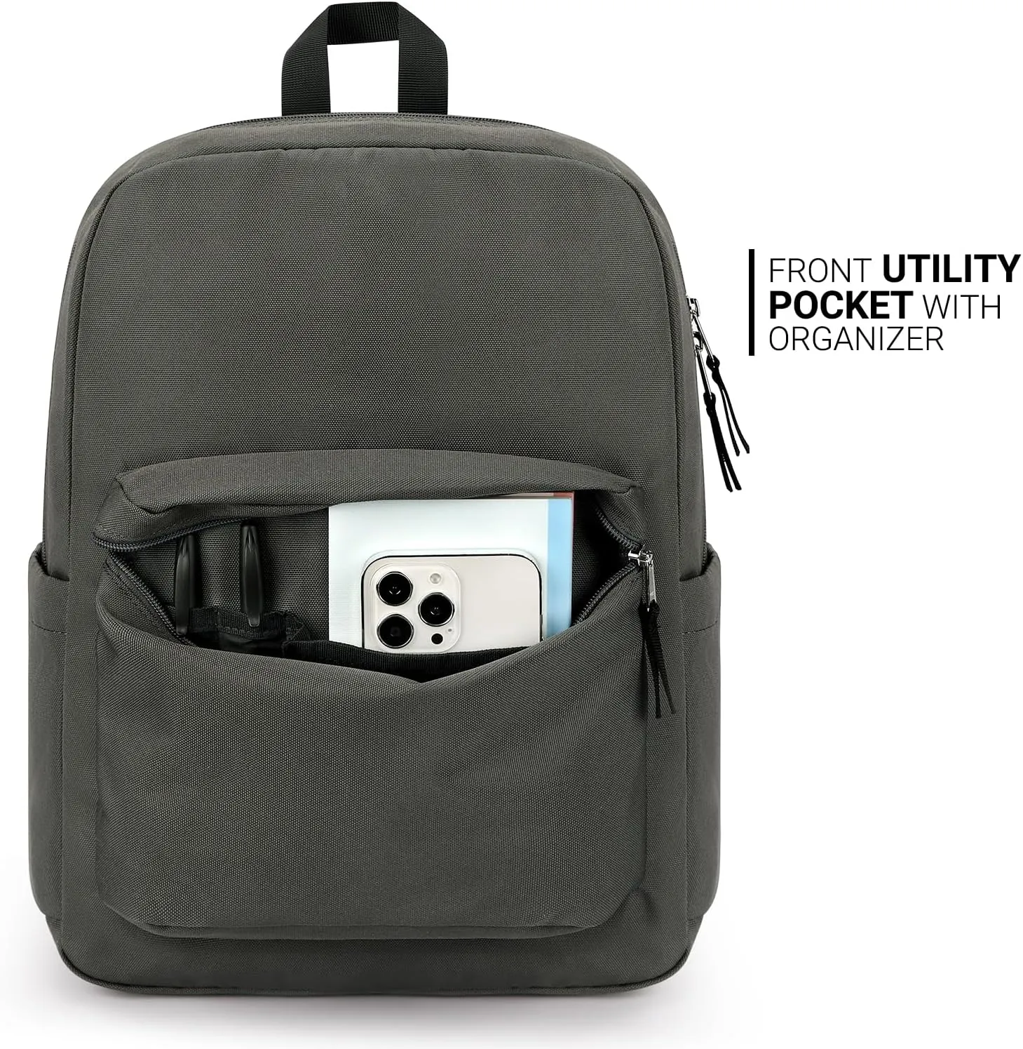 ZORFIN Basic Backpack for School Work Travel: Water Resistant Backpacks for Men and Women - Lightweight Bookbag for Girls and Boys - Graphite Grey
