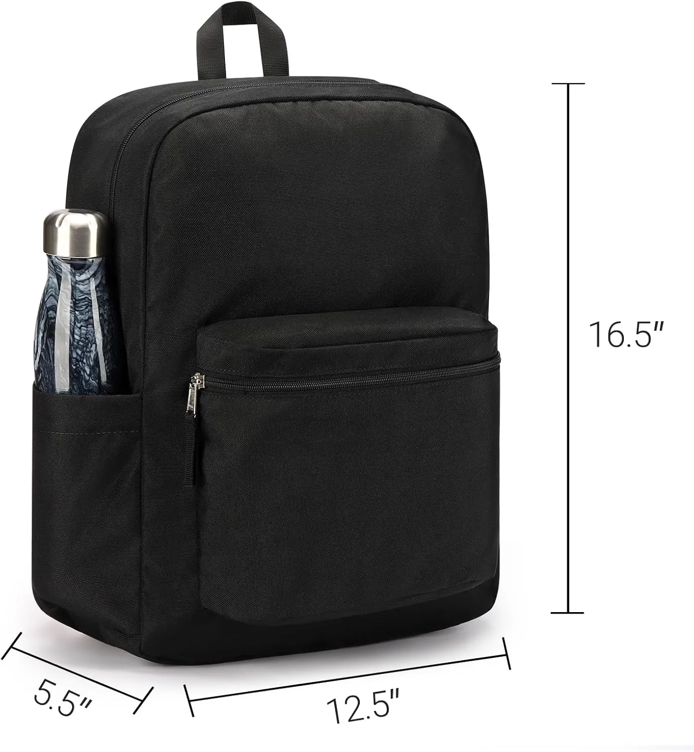 ZORFIN Black Backpack for School Work Travel: Water Resistant Backpacks for Men and Women - Lightweight Bookbag for Girls and Boys