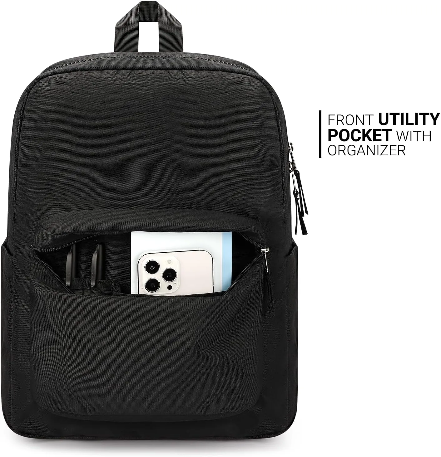 ZORFIN Black Backpack for School Work Travel: Water Resistant Backpacks for Men and Women - Lightweight Bookbag for Girls and Boys