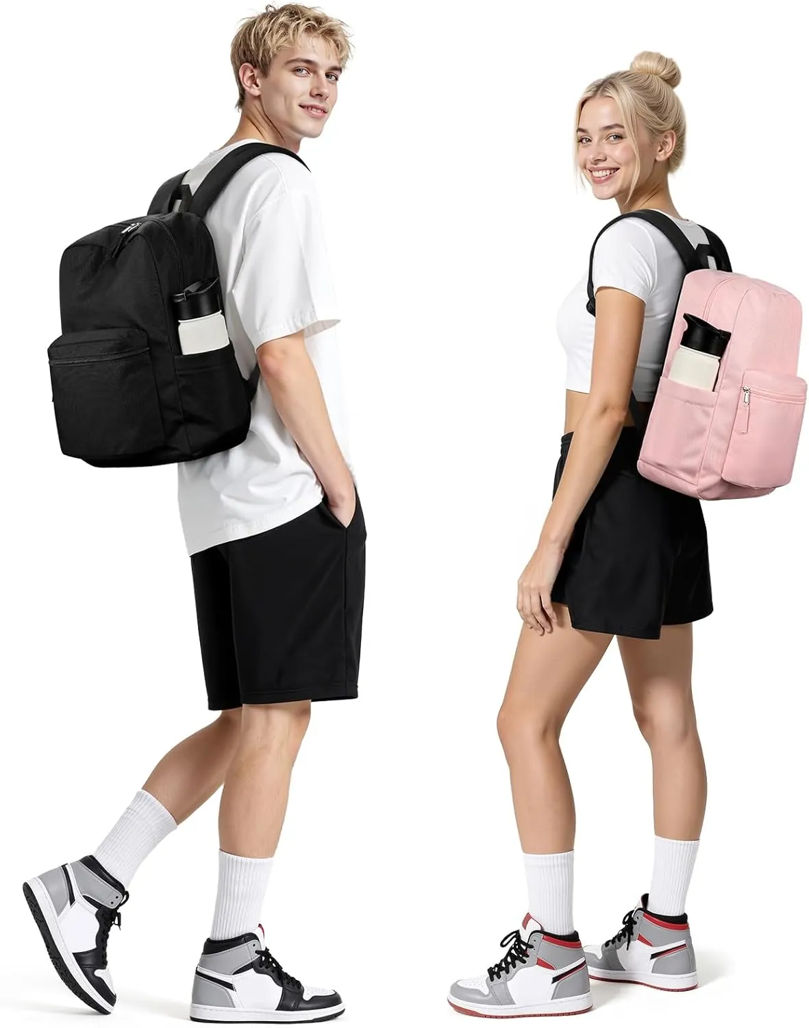 ZORFIN Black Backpack for School Work Travel: Water Resistant Backpacks for Men and Women - Lightweight Bookbag for Girls and Boys